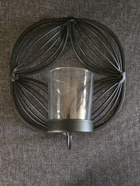 Black Metal Wall Sconce Candle Holder with Glass Votive